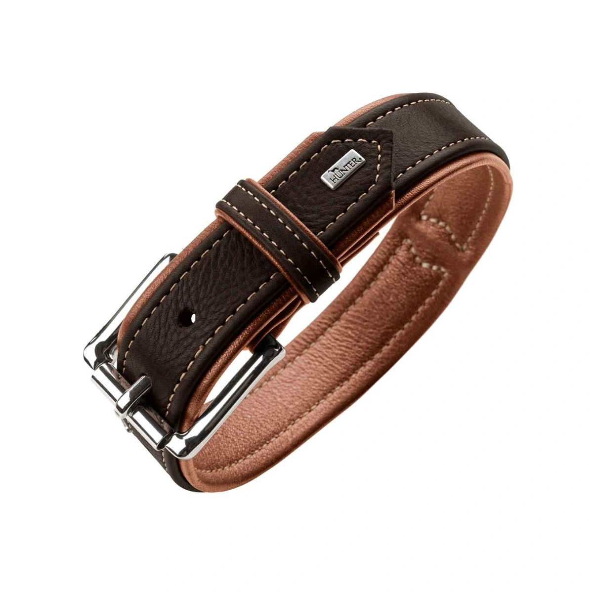 Hunter Hundehalsbånd læder Canada Elg Str.30 Sort/Cognac - 21-25 cm